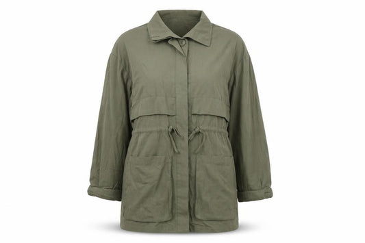 Front view of Kooiook women’s green jacket, size L