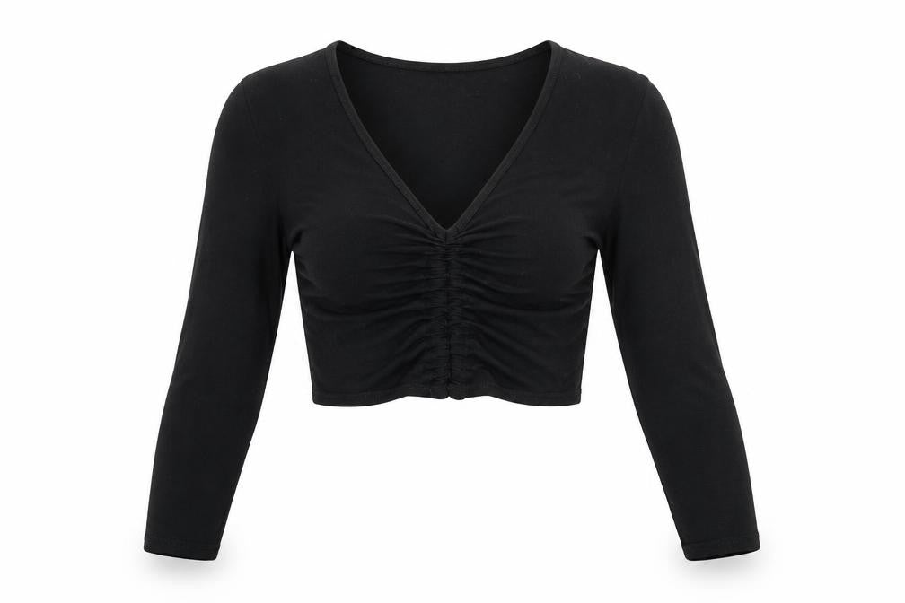 Front view of PRETTYLITTLETHING women’s black cropped blouse, size UK 8