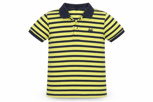 Front view of Preworn boys’ yellow striped basic polo, size M