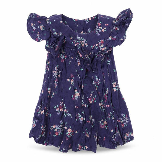Front view of Mothercare girls’ blue floral a-line, size 18-24, months