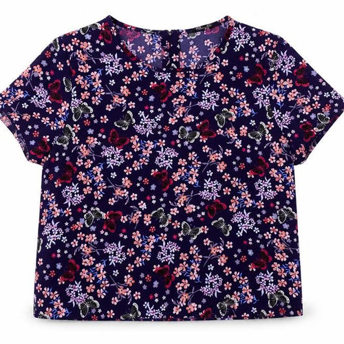 New Look Girls Blue Floral  Basic T-Shirt Size 14 Years