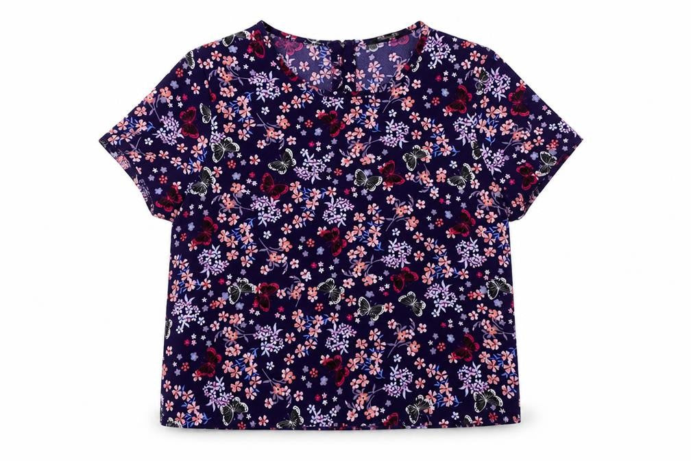 New Look Girls Blue Floral  Basic T-Shirt Size 14 Years