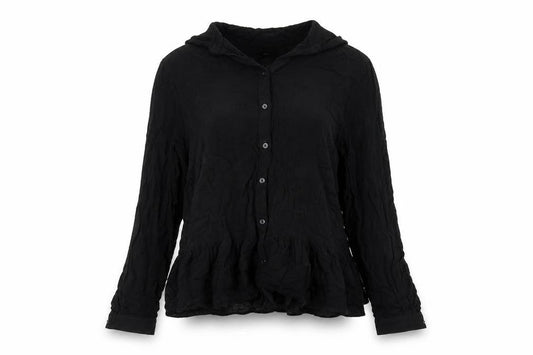 Front view of H&M women’s black basic button-up, size UK 8