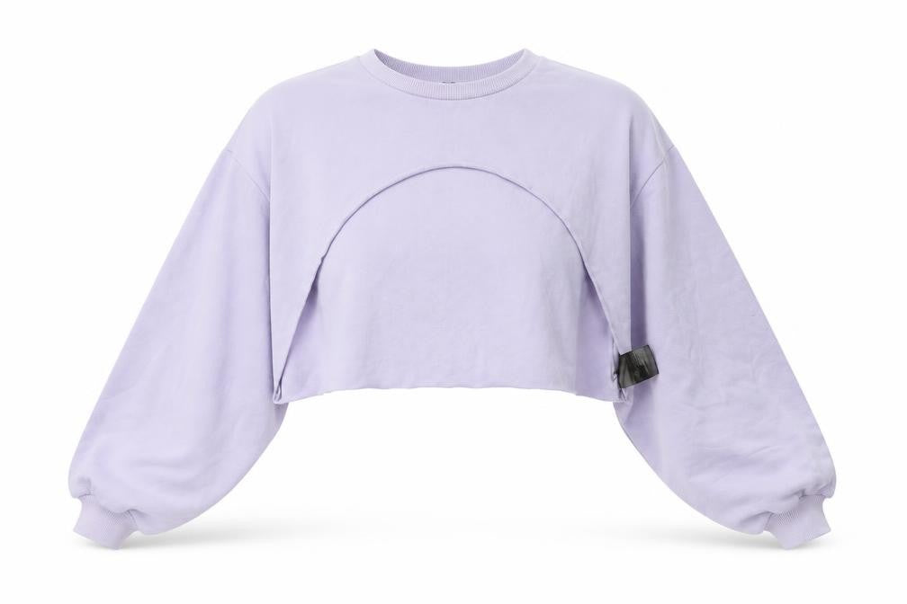 Front view of H&M women’s purple pullover sweatshirt, size S
