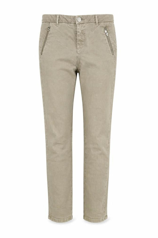Front view of Topshop women’s beige trousers, size UK 10, 26-inch leg