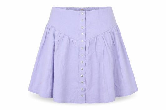 Front view of Three People women’s purple houndstooth flare skirt, size L