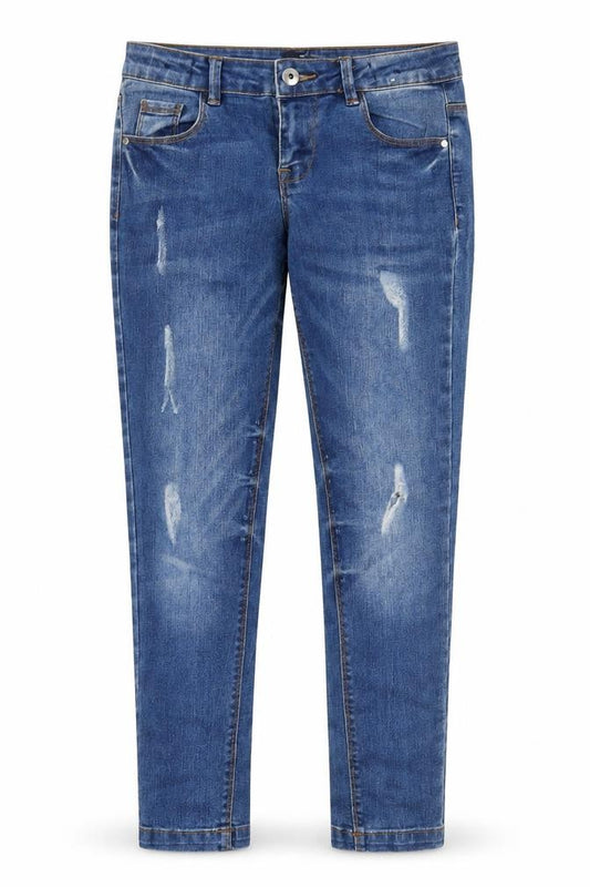 Front view of Miss E-vie girls’ blue denim skinny jeans, size 10, years
