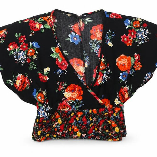 newlook Womens Black Floral  Cropped T-Shirt Size 6