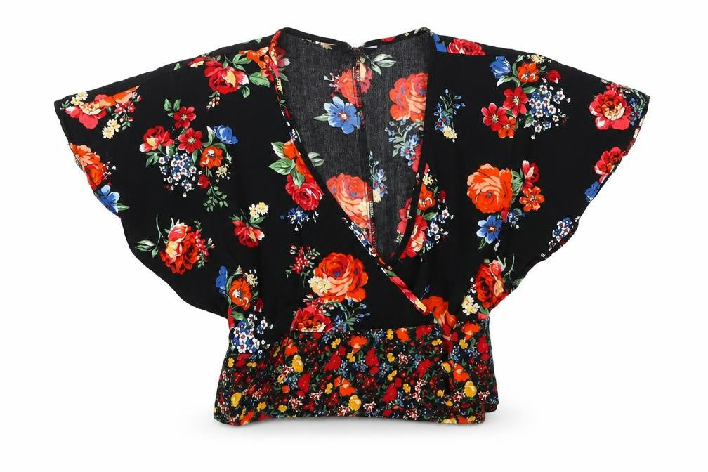 newlook Womens Black Floral  Cropped T-Shirt Size 6