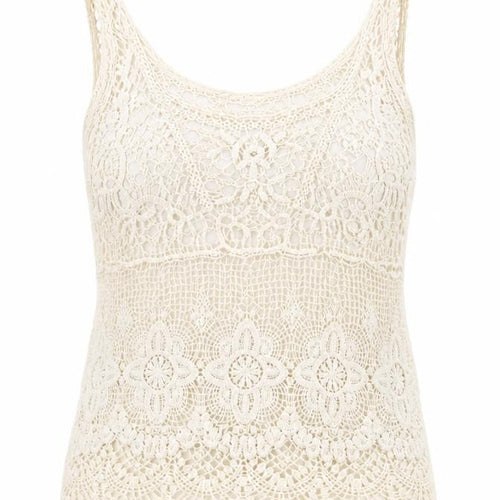 Select Womens Beige Floral Lace Basic T-Shirt Size S