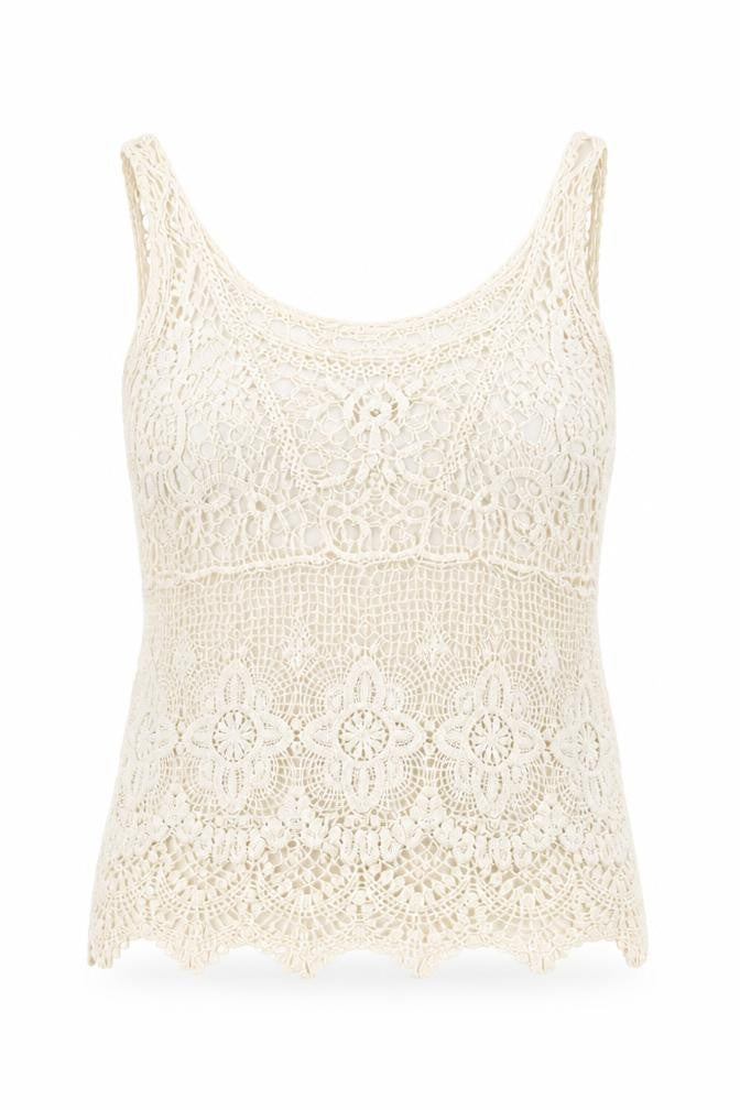 Select Womens Beige Floral Lace Basic T-Shirt Size S