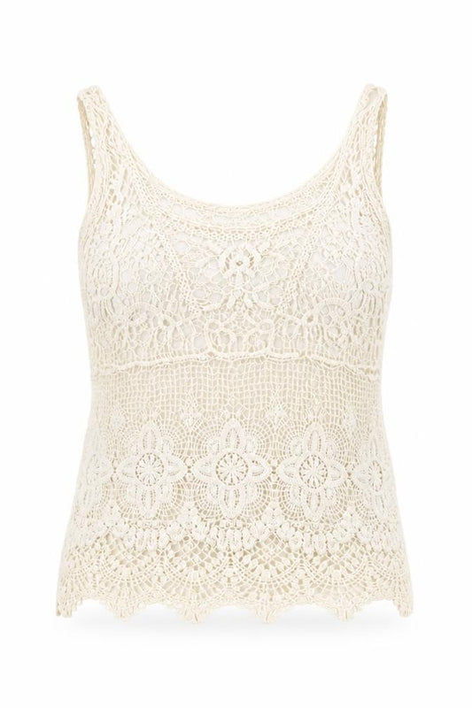 Front view of Select women’s beige floral lace basic t-shirt, size S