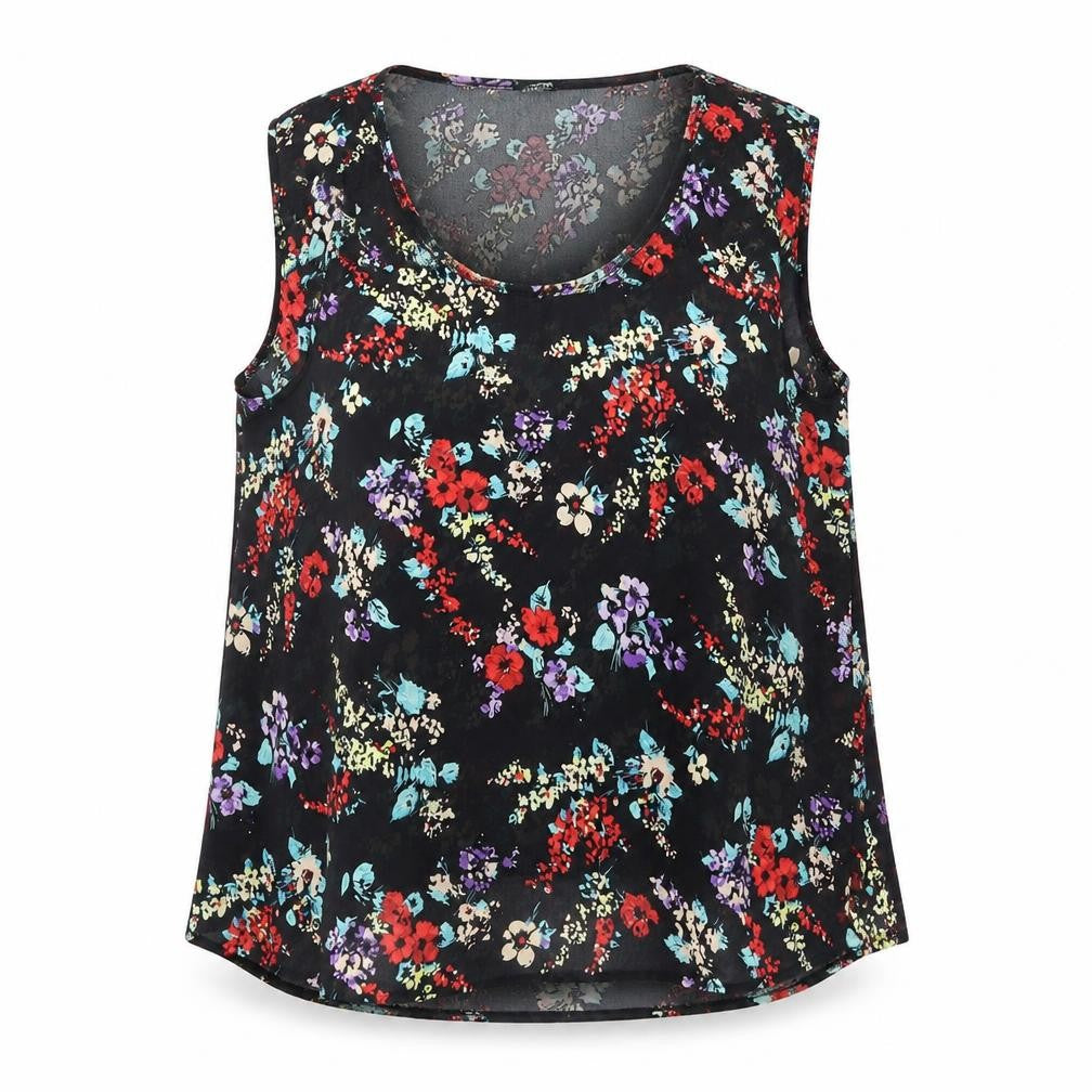 Femme Womens Black Floral  Basic Blouse Size 14