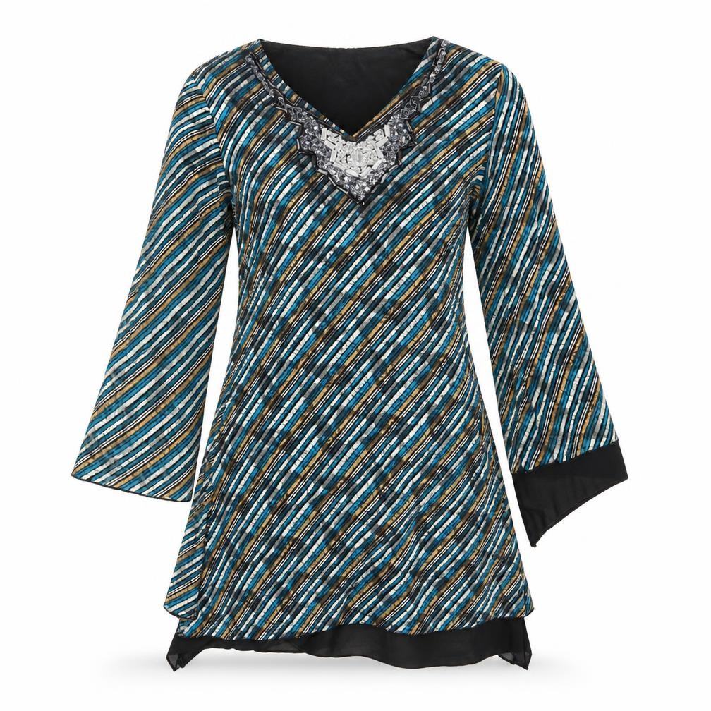 Rupali Womens Multicoloured Striped  A-Line  Size S  - Beaded