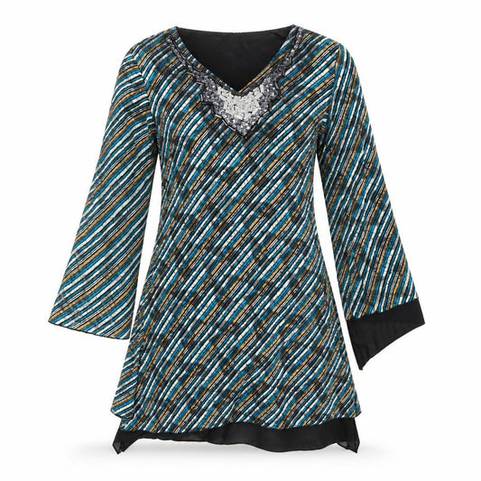 Front view of Rupali women’s multicoloured striped a-line, size S, - beaded
