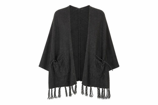 Front view of CMD women’s grey knit shawl/wrap