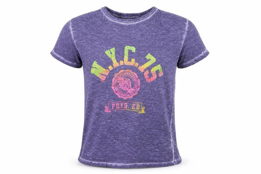 Front view of Next girls’ purple jersey basic t-shirt, size 9, years