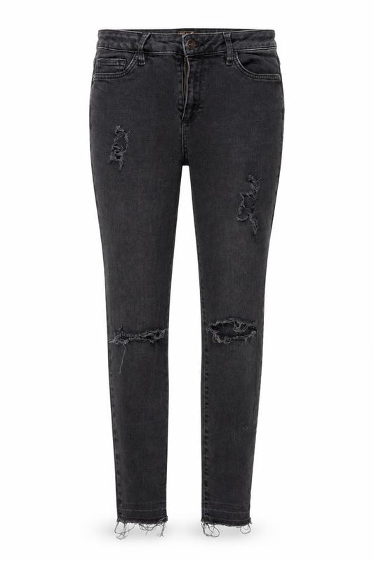 Front view of F&F women’s black skinny jeans, size UK 30, in, 24-inch leg