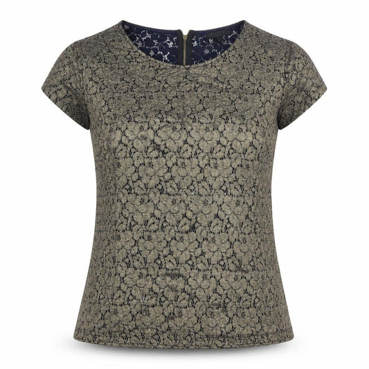 Front view of Next women’s gold floral basic blouse, size UK 10