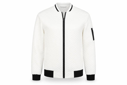 Front view of Preworn women’s ivory check jacket, size L