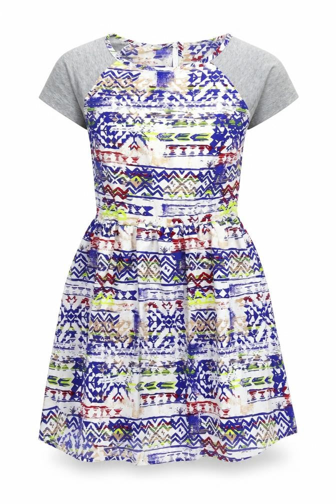 Front view of Atmosphere women’s multicoloured geometric fit & flare, size UK 8