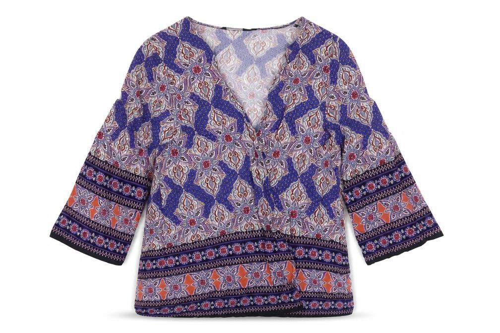 New Look Womens Multicoloured Geometric  Wrap Blouse Size 8