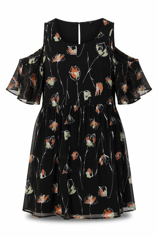 Front view of Next women’s black floral fit & flare, size UK 12, - internal slip