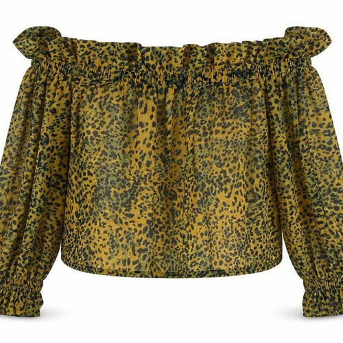 sacred hawk Womens Orange Animal Print  Cropped Blouse Size S