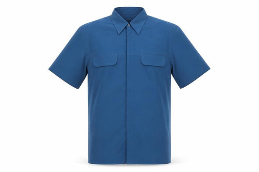 Front view of Jonathan Adams men’s blue button-up, size S