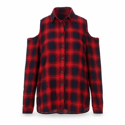 Front view of Cherry Koko women’s red check basic button-up, size S