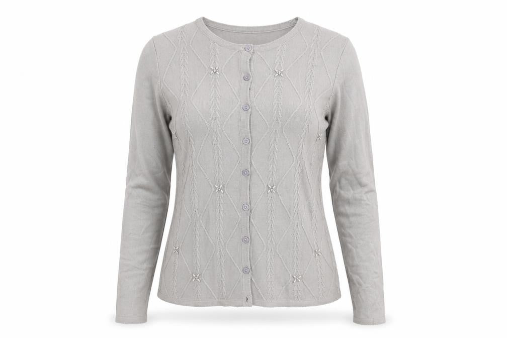 Bon Marché Womens Grey Houndstooth  Cardigan Jumper Size S