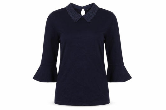 Front view of Warehouse women’s blue basic t-shirt, size UK 6