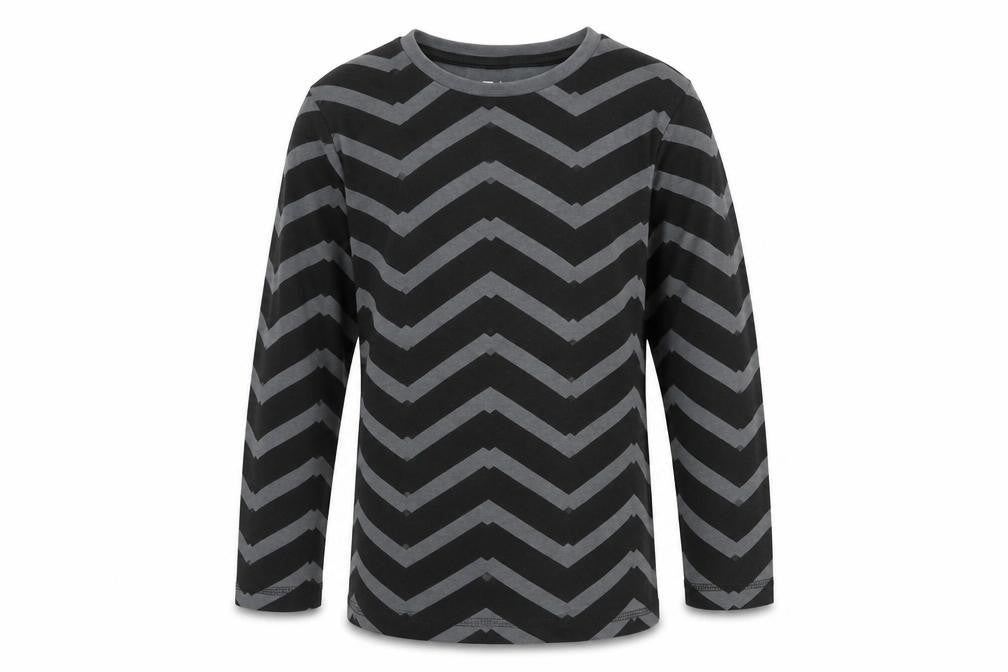 Front view of Tu boys’ grey striped basic t-shirt, size 7, years