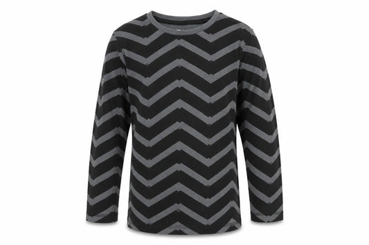 Front view of Tu boys’ grey striped basic t-shirt, size 7, years