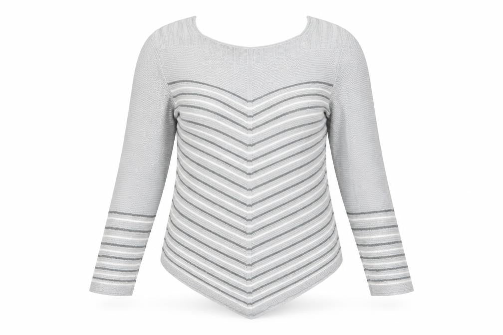 Classic Womens Grey Striped  Pullover Jumper Size M