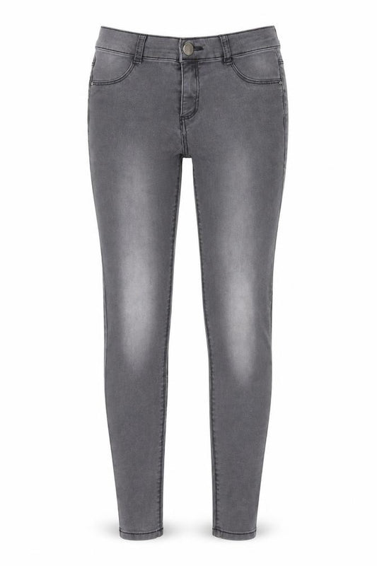 Front view of Dorothy Perkins women’s grey denim straight jeans, size UK 8, 26-inch leg