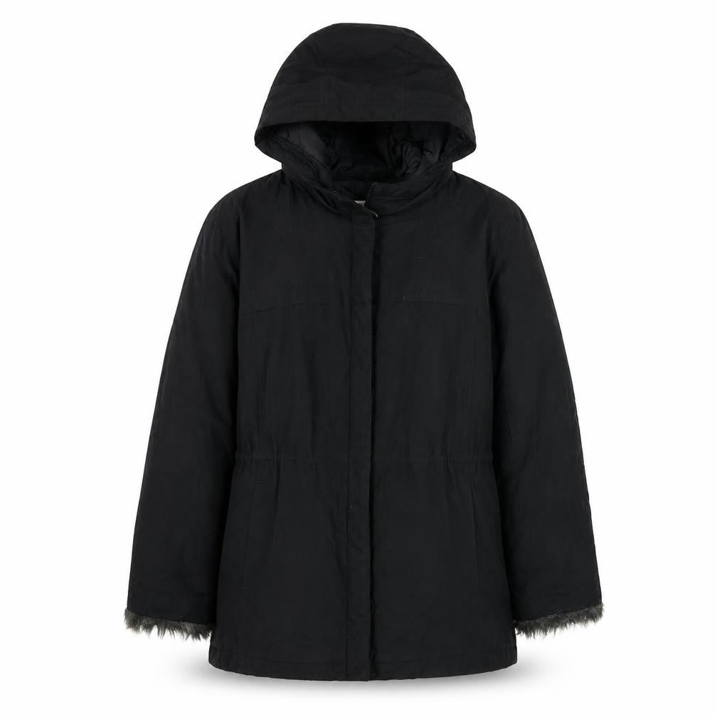 Front view of Next women’s black overcoat coat, size UK 12