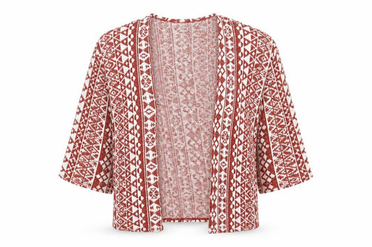 Front view of Divided by H&M women’s red geometric cardigan jumper, size XS
