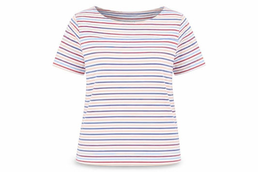 Front view of Nutmeg women’s white striped jumper, size UK 20