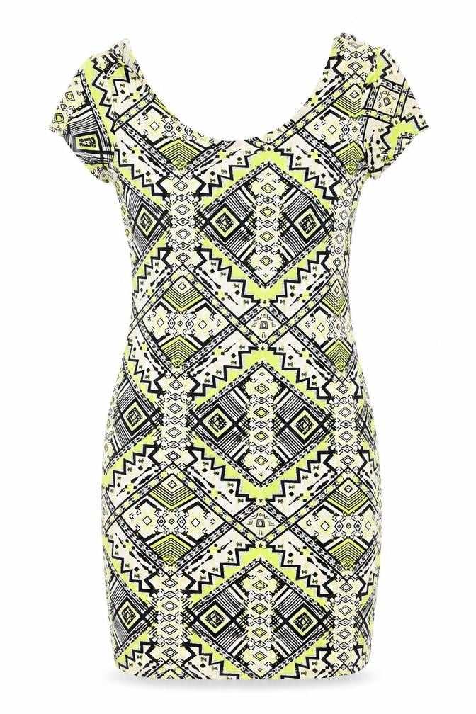 New Look Womens Yellow Geometric  Bodycon  Size 12