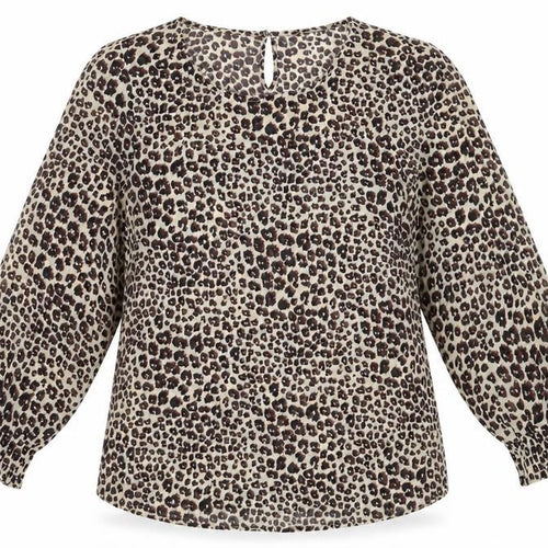 Preworn Womens Beige Animal Print  Basic Blouse Size 10  - Leopard print