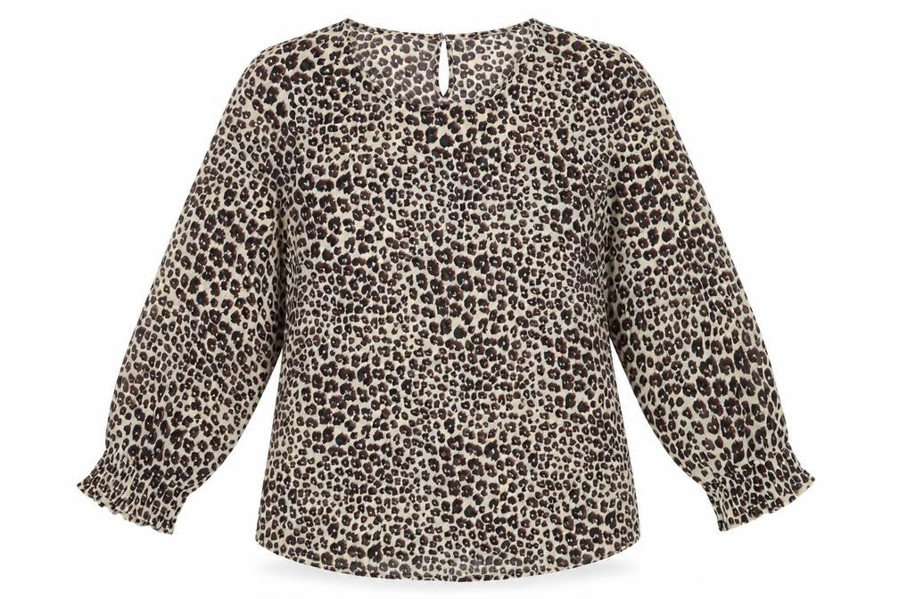 Preworn Womens Beige Animal Print  Basic Blouse Size 10  - Leopard print