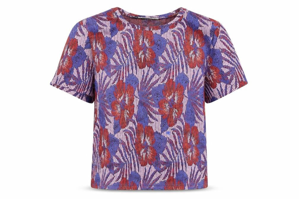 Zara Womens Blue Floral  Basic Blouse Size S