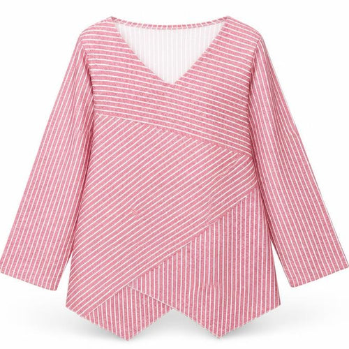 Miss look Womens Red Striped  Basic T-Shirt Size L