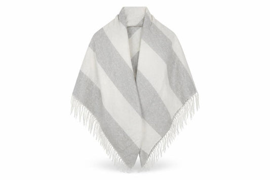Front view of Preworn women’s grey striped knit shawl/wrap