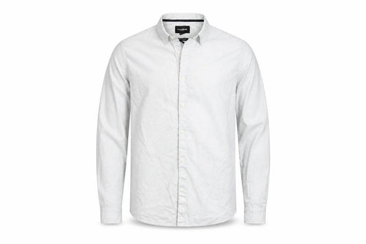 Front view of Pull&Bear men’s grey polka dot button-up, size L