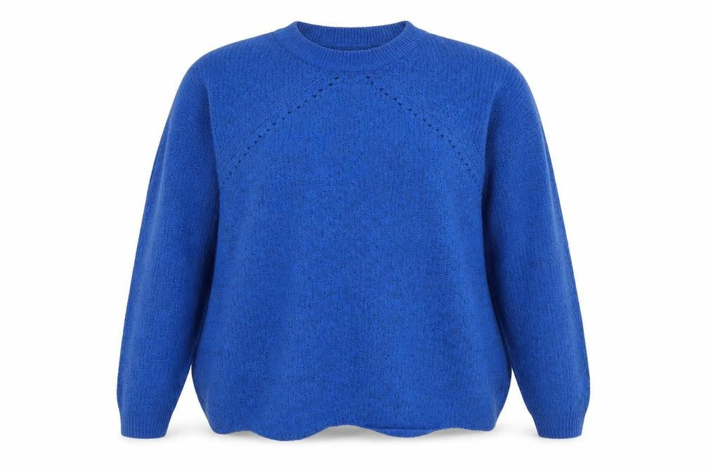 Front view of Tu women’s blue knit jumper, size UK 14
