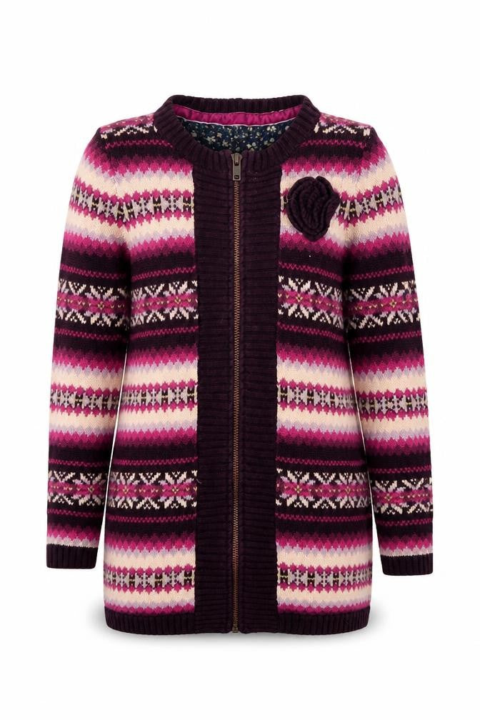 Maggie & Zoe Girls Pink Fair Isle Knit Overcoat Coatigan Size 7 Years