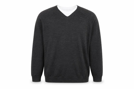 Front view of Burton men’s grey knit jumper, size 2XL