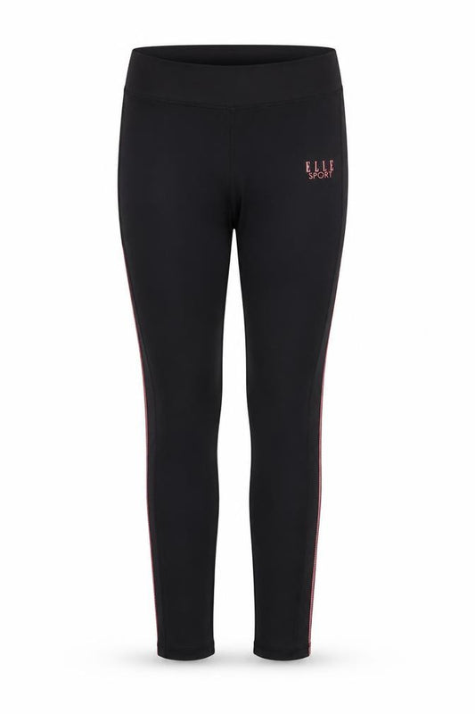 Front view of Elle Sport women’s black capri leggings, size S, 29-inch leg